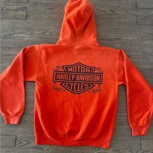 Vintage Y2K 2000’s Harley-Davidson Tribal Logo Orange Hoodie Gildan Heavy Small
